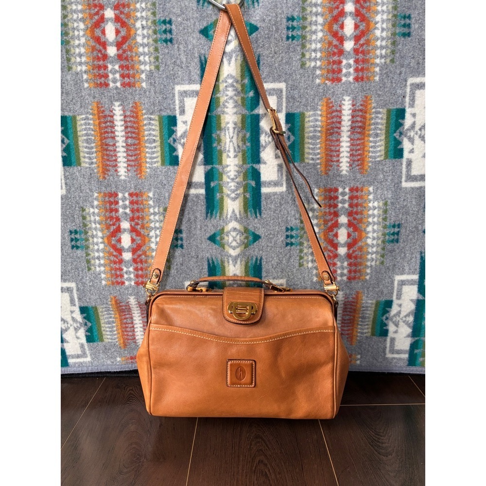 Vintage Hartmann Tan‎ Leather Satchel Handbag with Strap Gold Clasp